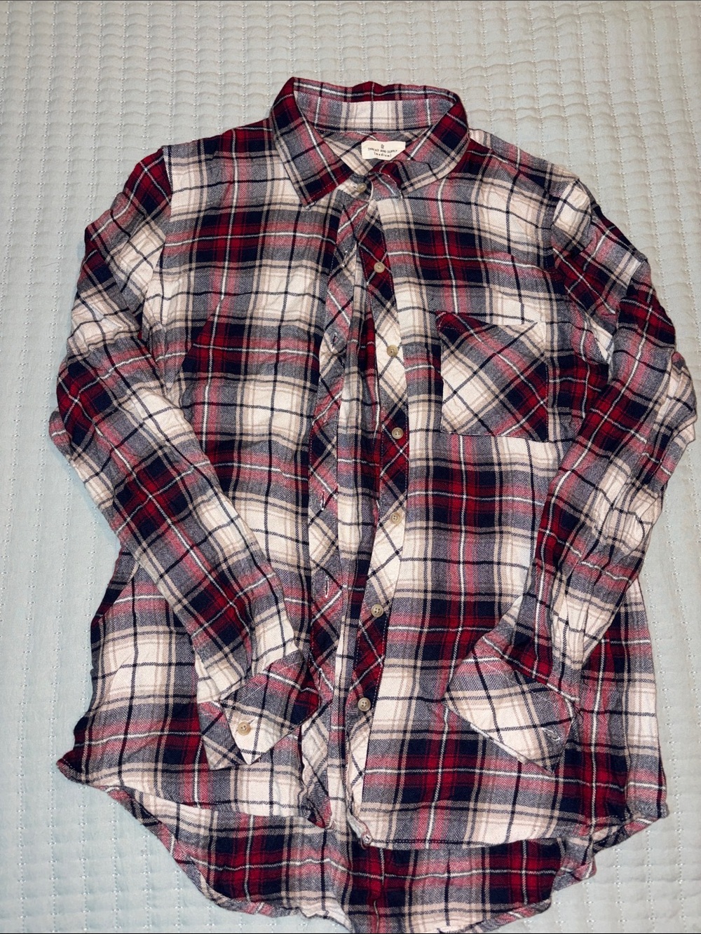 Thread & Supply Red White and Black Plaid Button-Down Shirt